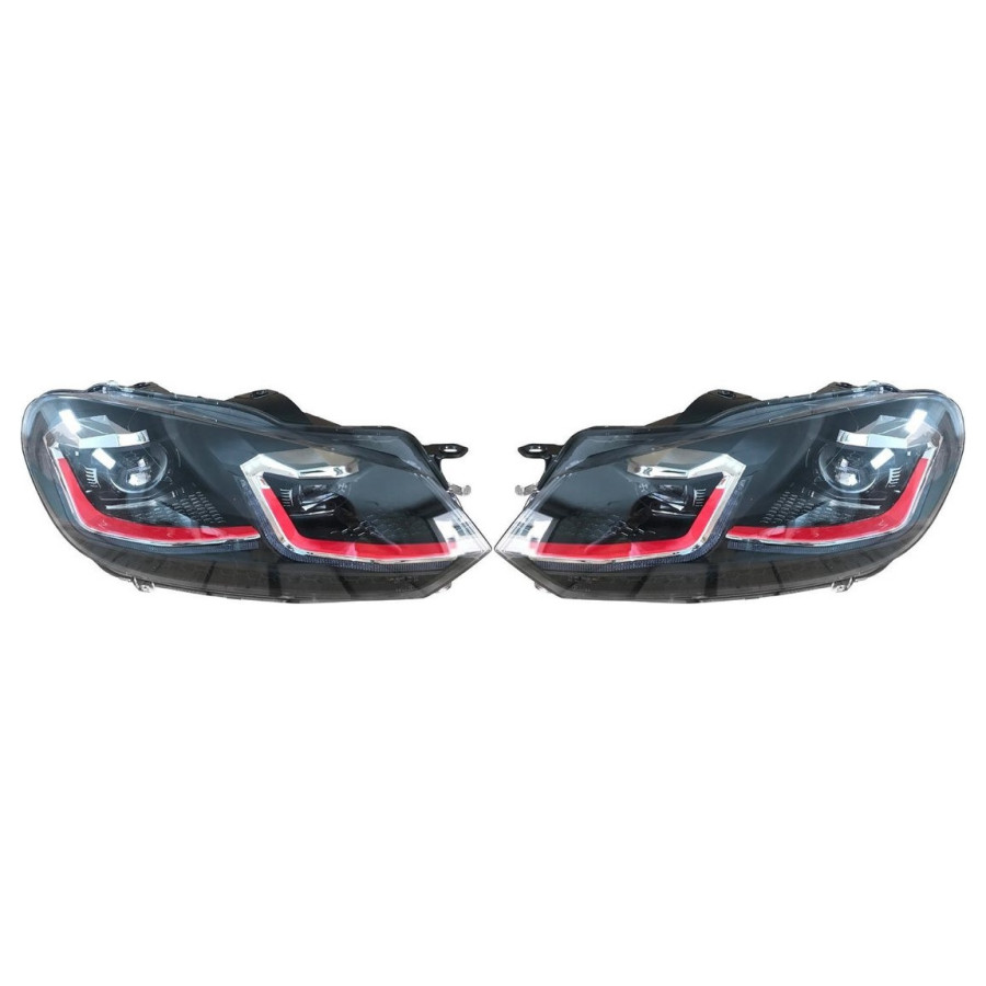 Set Phares LED Look 7.5 pour Volkswagen Golf VI 2008-2012 - Noir/Rouge - DRL inclus
