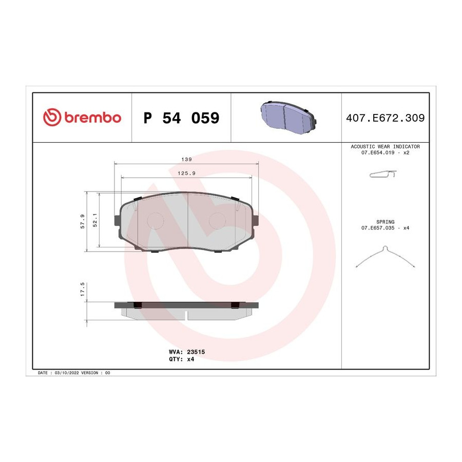 Brembo Jeu De Plaquettes De Frein P 54 059, Avant - Image 5