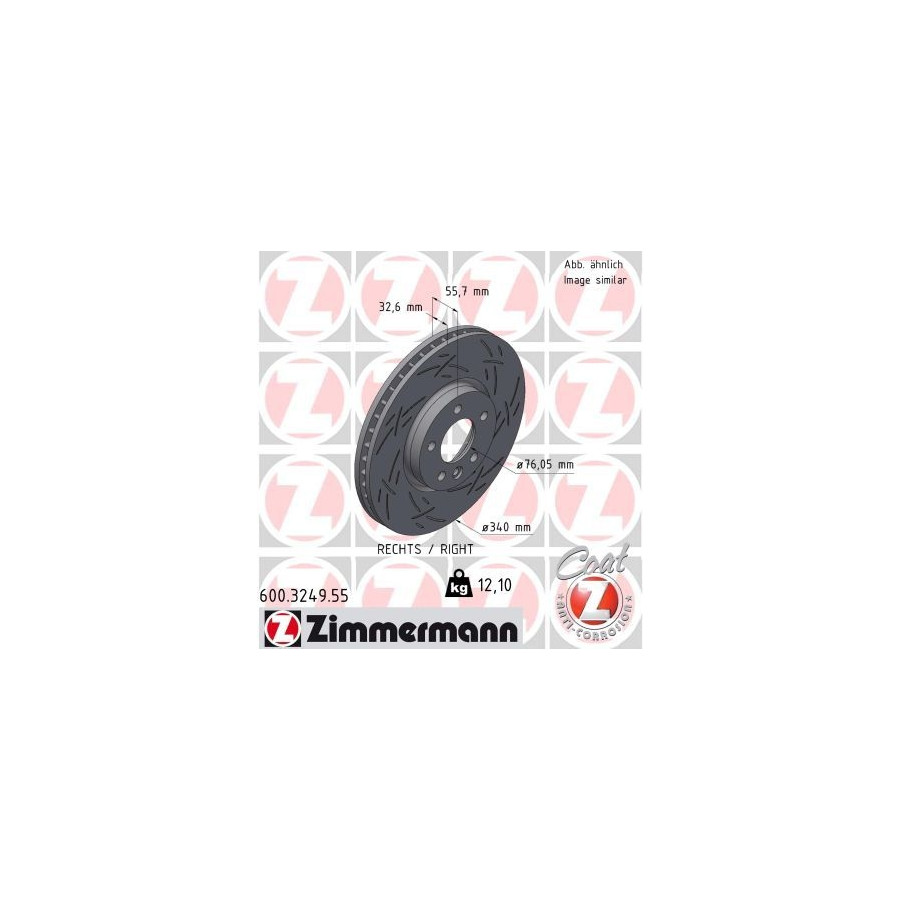 Disque de frein ventilé de l'intérieur 600.3249.55 ZIMMERMANN pour VW BENTLEY - Image 3