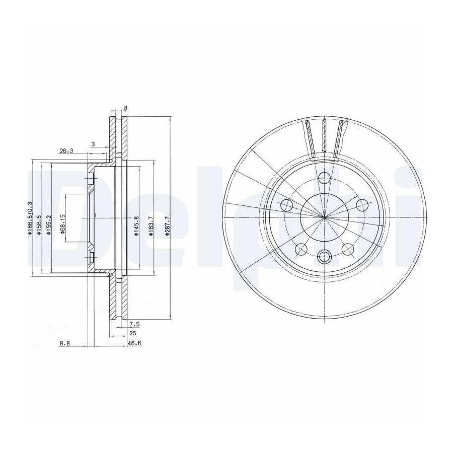 Delphi Disque De Frein Bg3025 Ford;Seat;Volkswagen