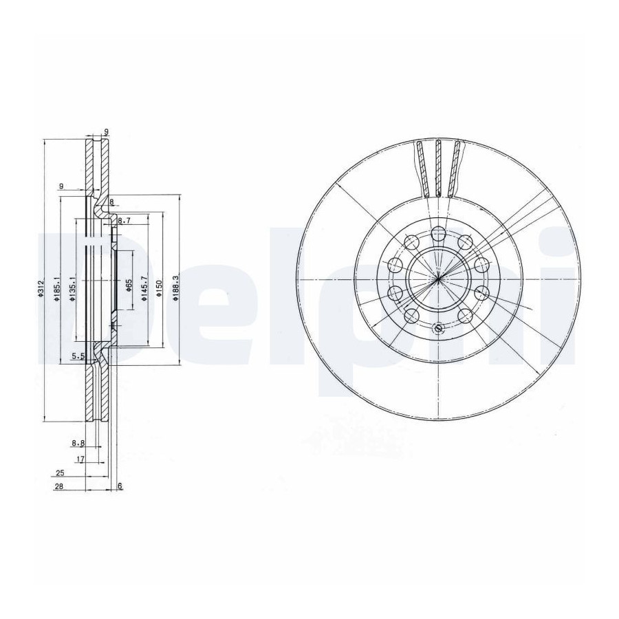 Delphi Disque De Frein Bg3528 Audi;Seat;Skoda;Volkswagen