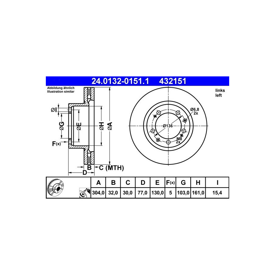 Disque De Frein Ate 24.01320151.1 Porsche
