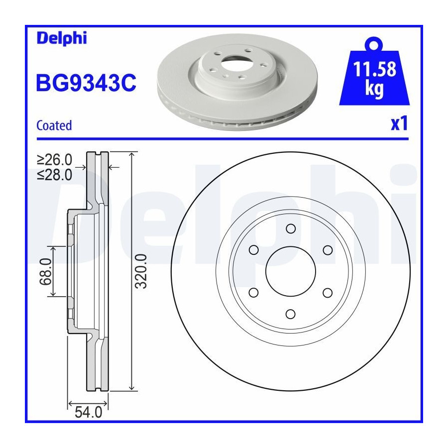 Delphi Disque De Frein Bg9343c Avant, Ventilé, 1 Pièce - Image 4