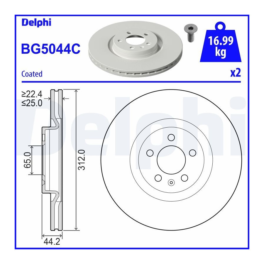 Delphi Disque De Frein Bg5044c Audi