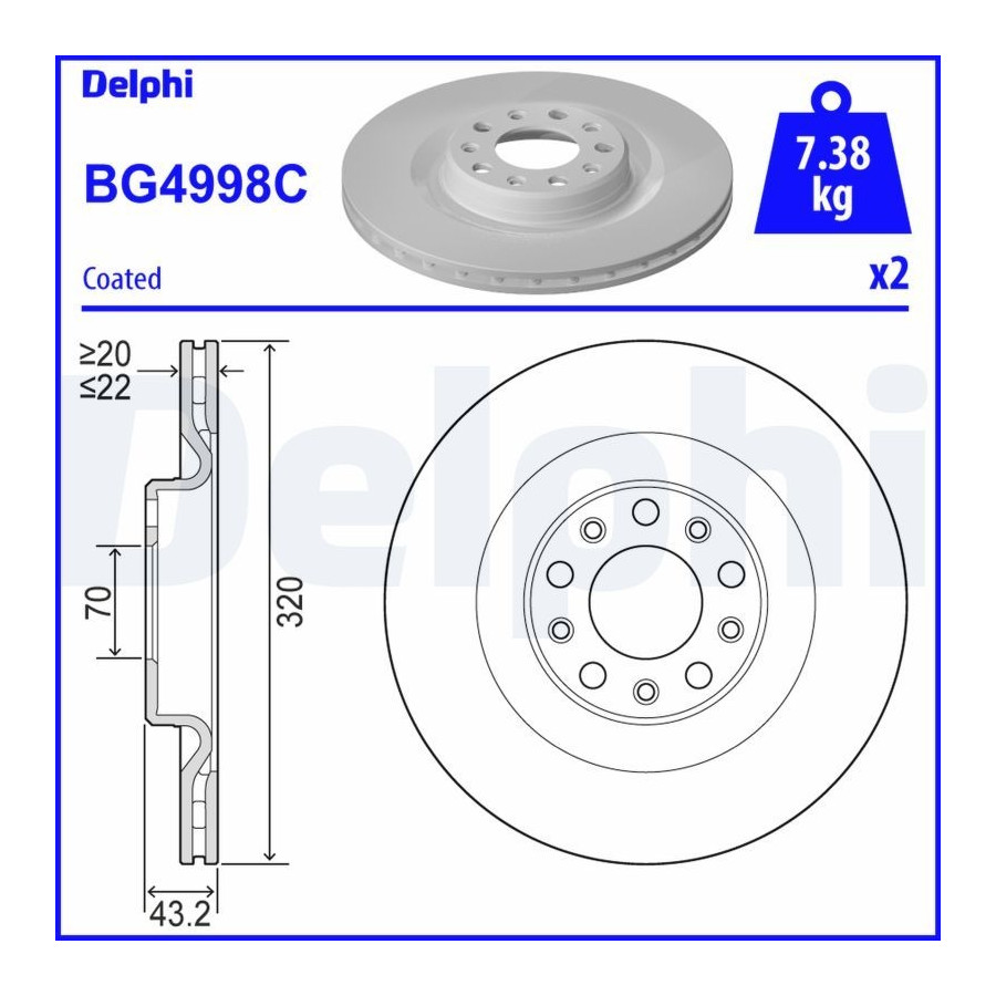 Delphi Disque De Frein Bg4998c Alfa Romeo