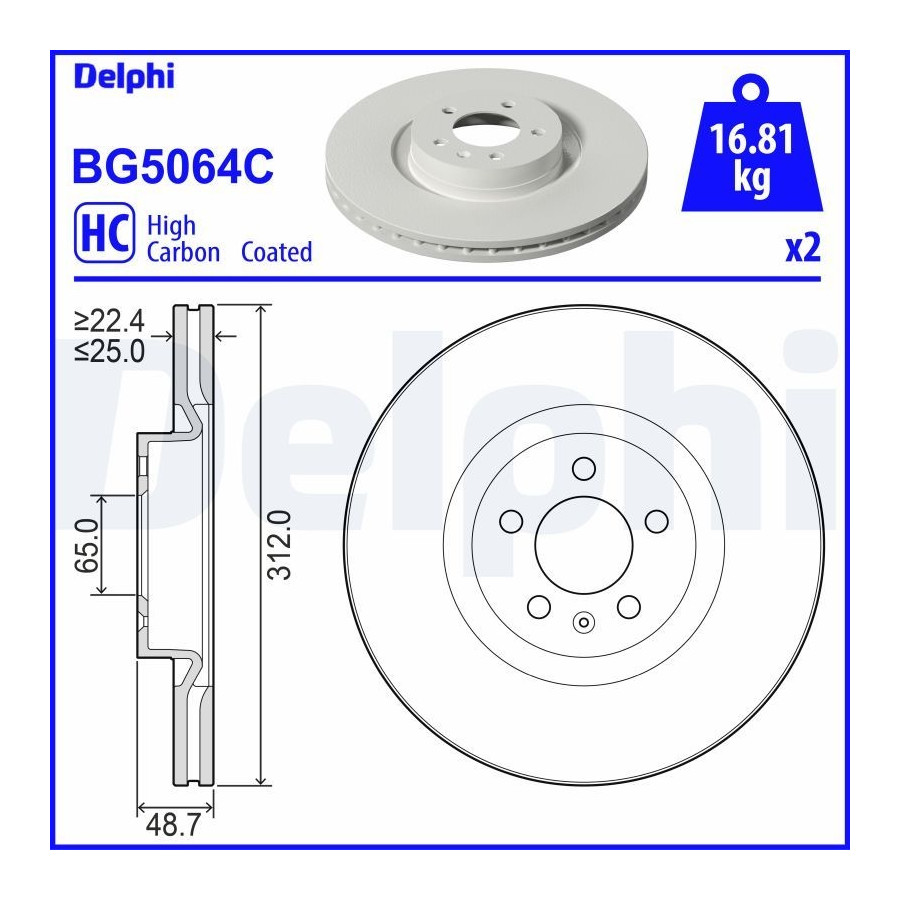 Delphi Disque De Frein Bg5064c Volkswagen