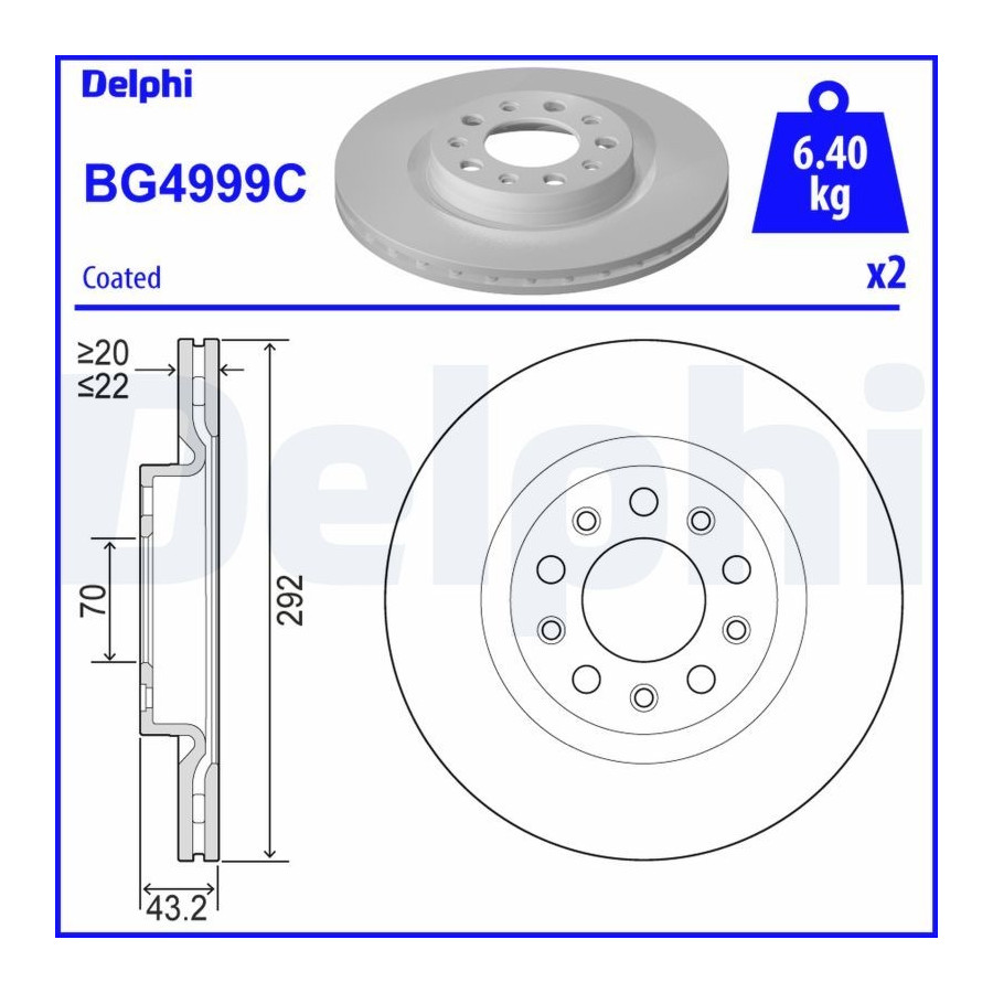 Delphi Disque De Frein Bg4999c Alfa Romeo