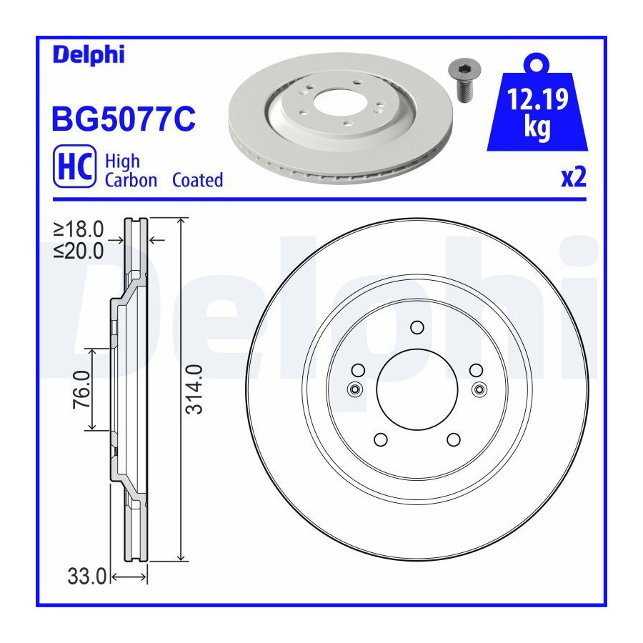 Delphi Disque De Frein Bg5077c Hyundai