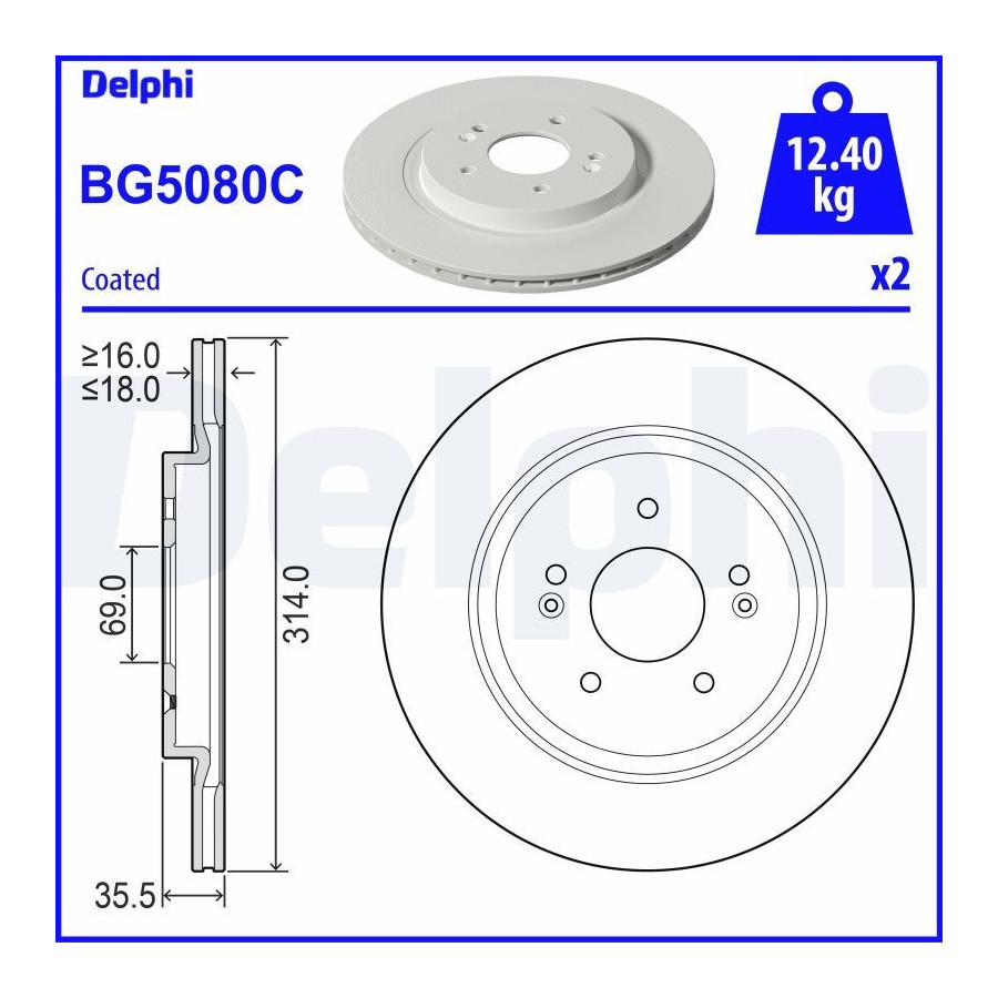Delphi Disque De Frein Bg5080c Hyundai