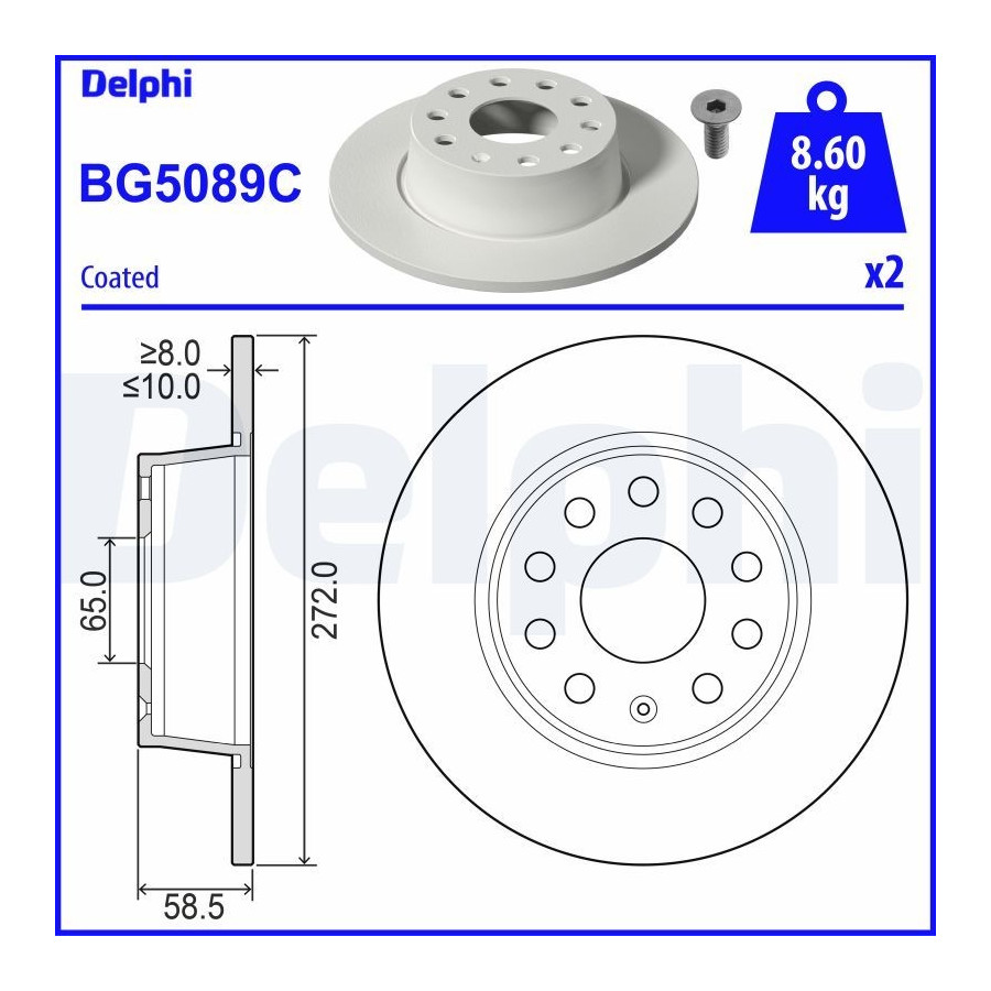 Delphi Disque De Frein Bg5089c Audi;Seat;Skoda;Volkswagen