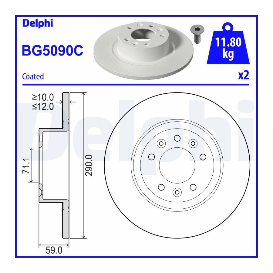 Delphi Disque De Frein Bg5090c Peugeot