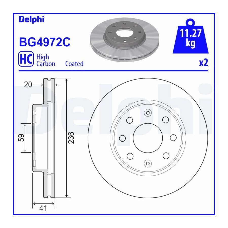 Delphi Disque De Frein Bg4972c Chevrolet;Daewoo