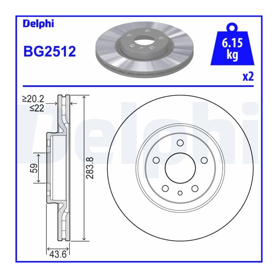 Delphi Disque De Frein Bg2512 Alfa Romeo;Fiat;Lancia;Opel;Vauxhall
