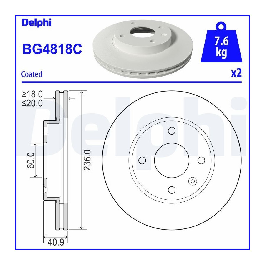 Delphi Disque De Frein Bg4818c Opel;Vauxhall