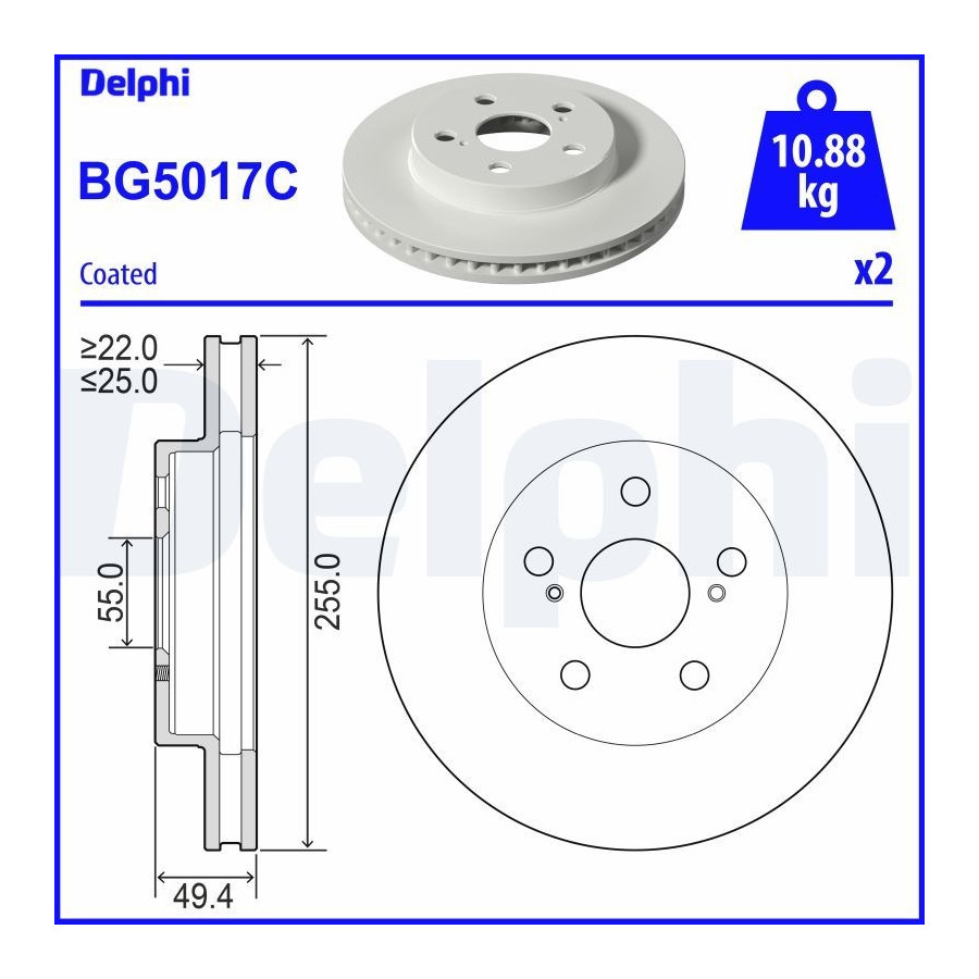 Delphi Disque De Frein Bg5017c Toyota