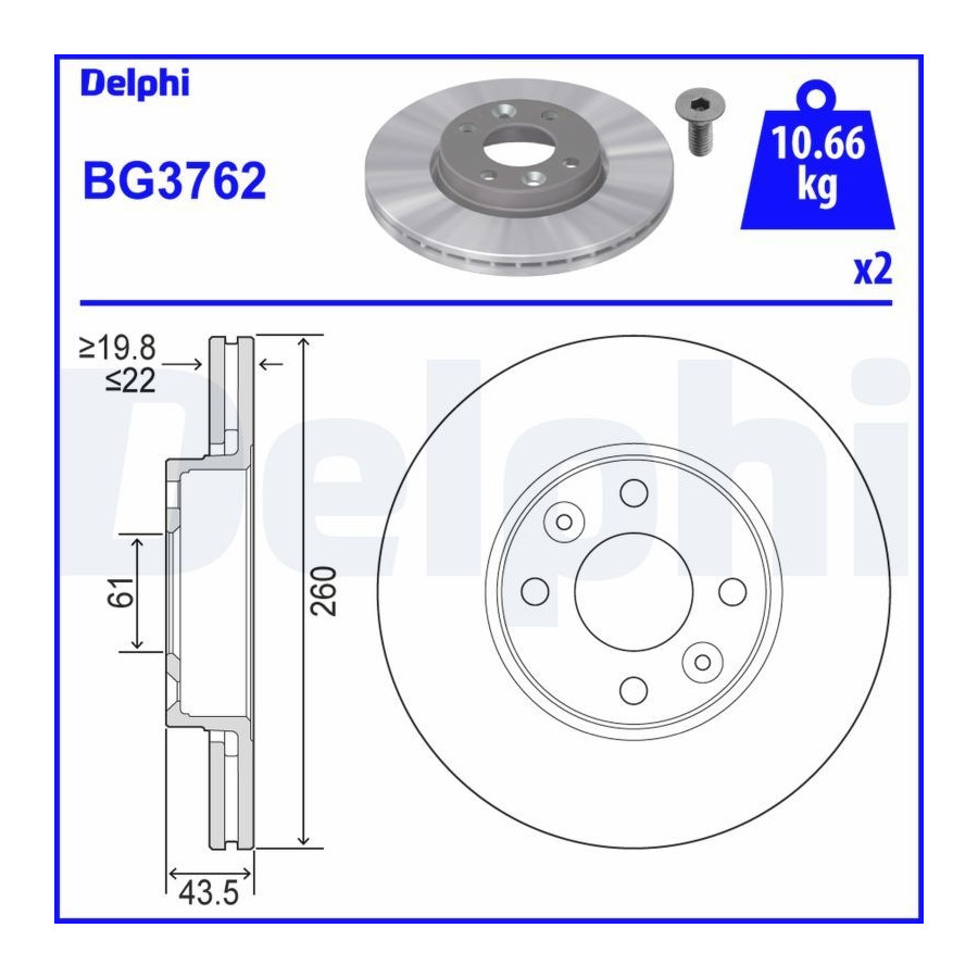 Delphi Disque De Frein Bg3762 Dacia;Lada;Nissan;Renault