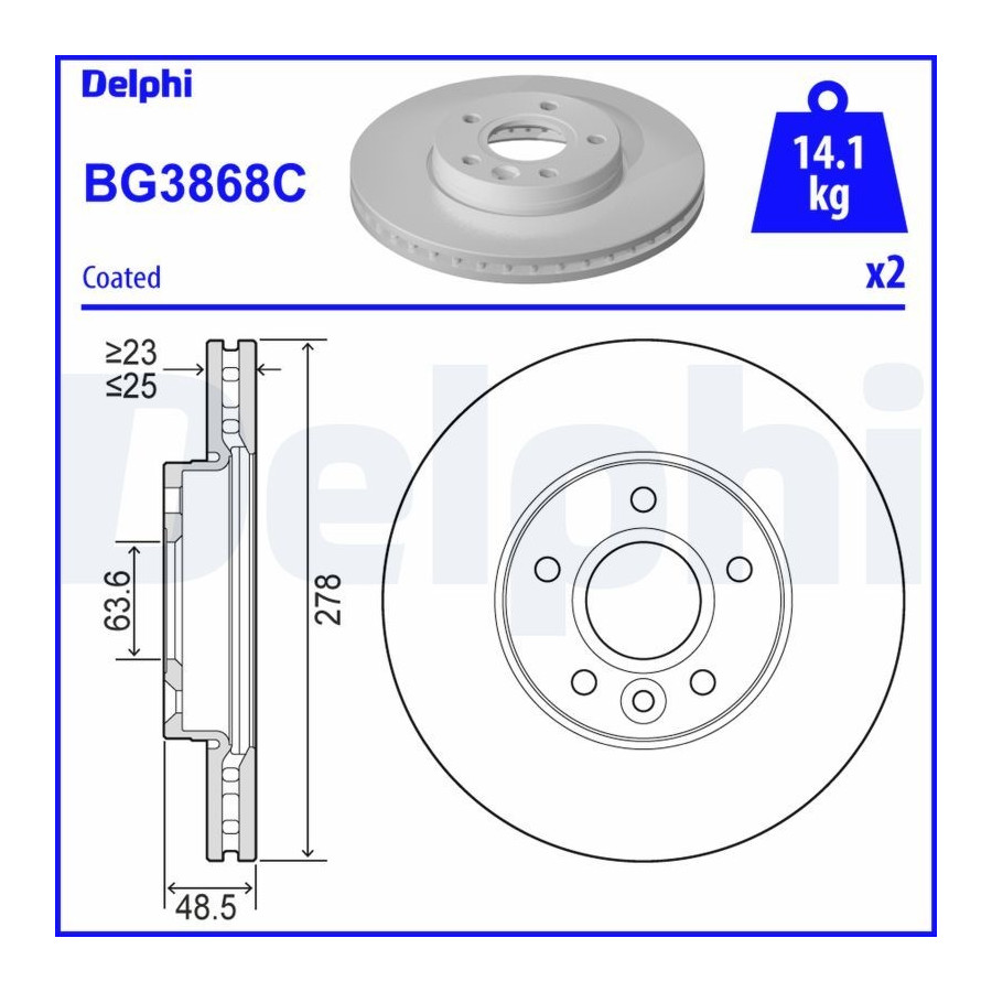 Delphi Disque De Frein Bg3868c Ford;Volvo