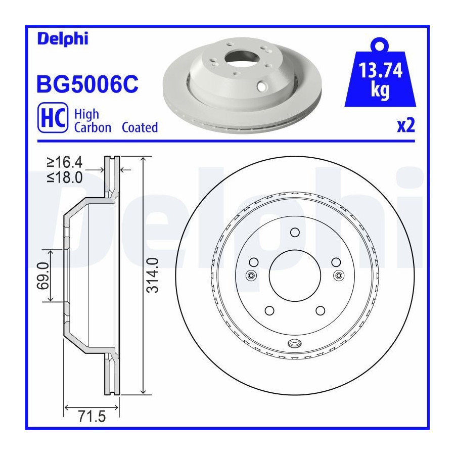 Delphi Disque De Frein Bg5006c Kia