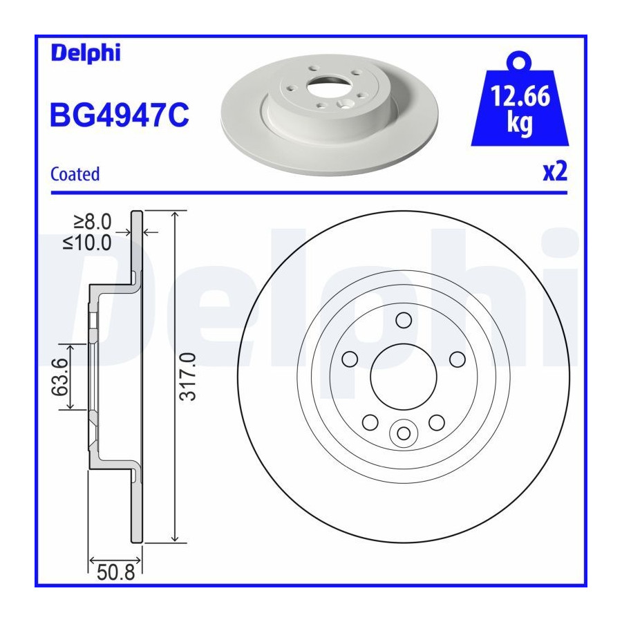 Delphi Disque De Frein Bg4947c Land Rover
