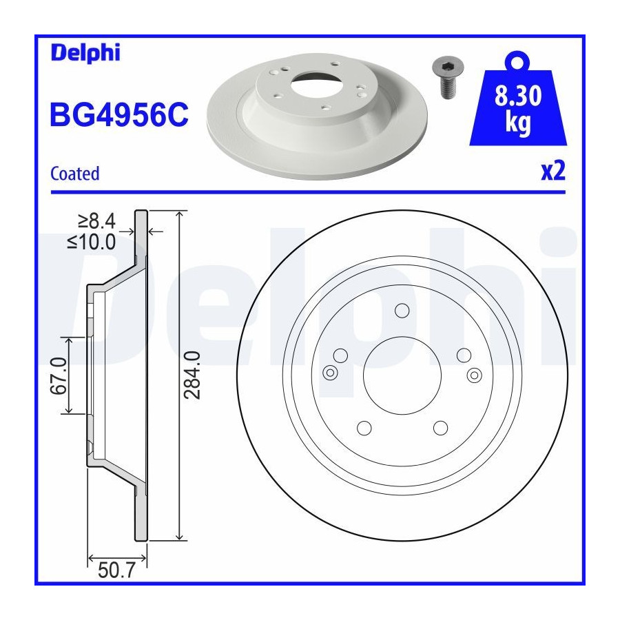 Delphi Disque De Frein Bg4956c Kg Mobility;Ssangyong
