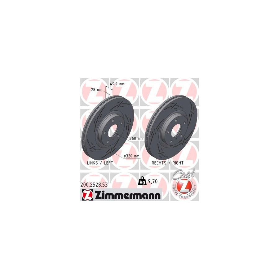 2x Disque de frein ventilé de l'intérieur 200.2528.53 ZIMMERMANN pour INFINITI - Image 3