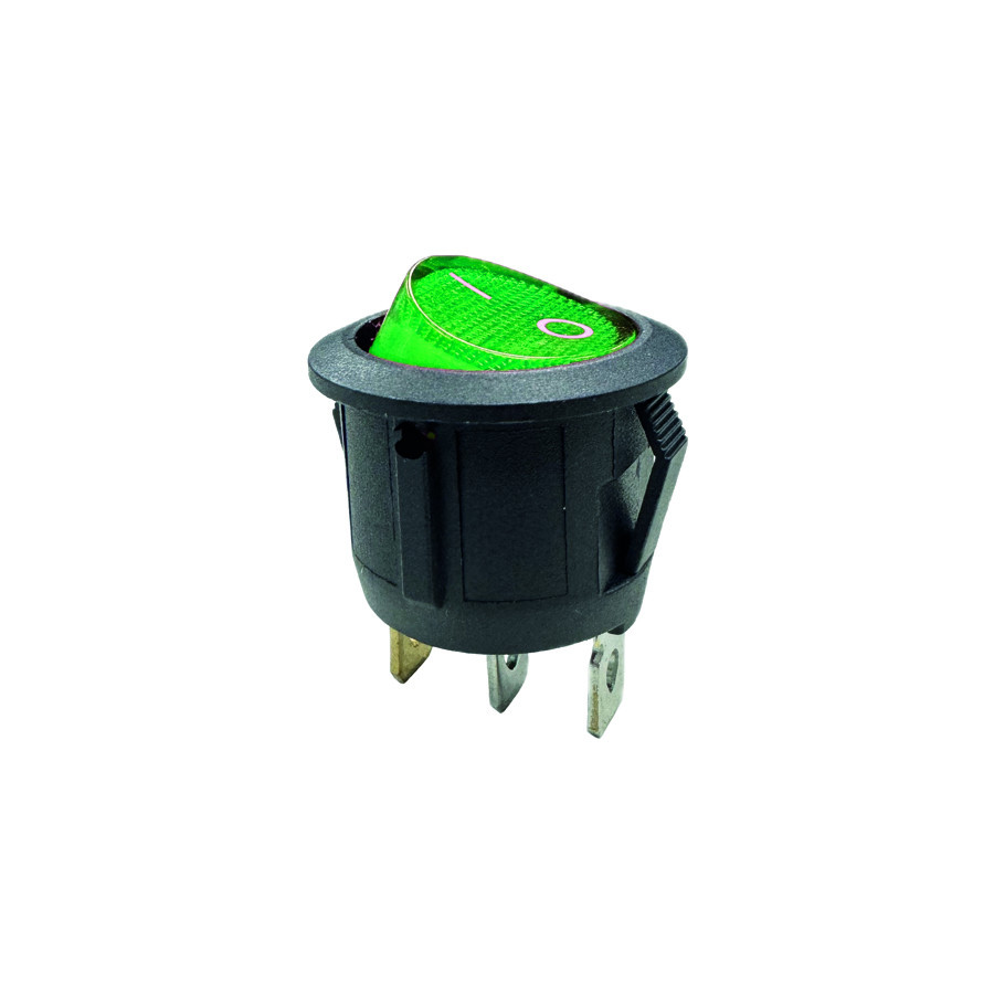 Interrupteur à bascule vert on - off, 12V, 10A, 20mm, LED sous blister