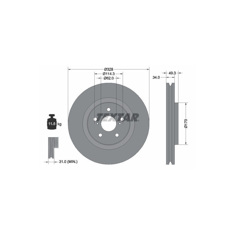 Textar Disque De Frein 92349505 Lexus;Subaru;Toyota