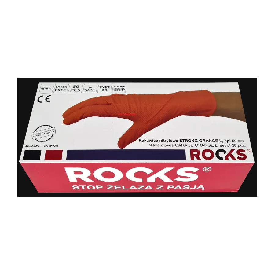 Rooks Gants jetables orange, taille L, lot de 50 pièces