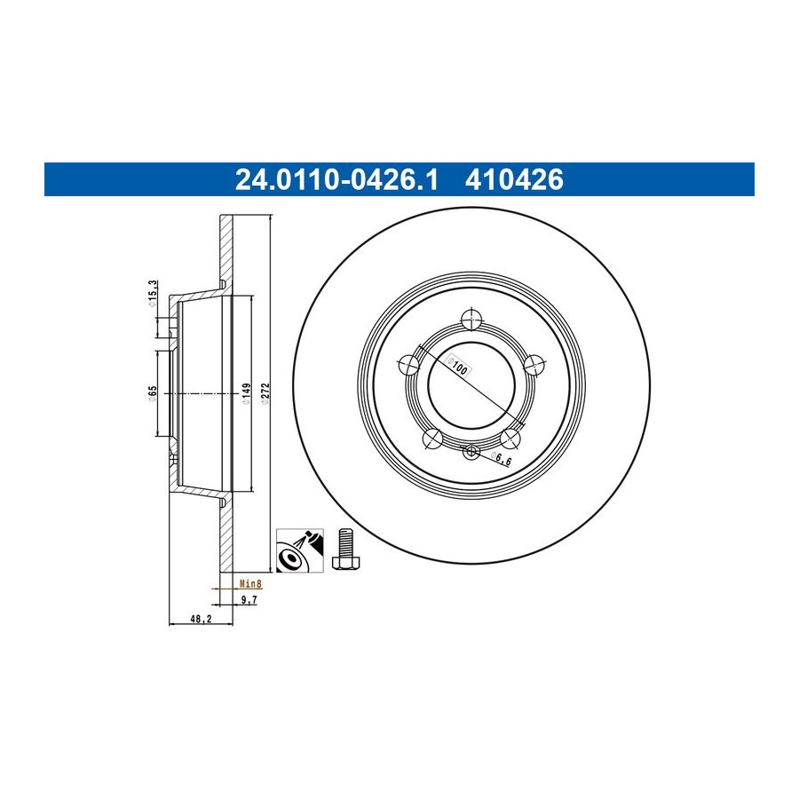 ATE 410426 Paire Disques De Frein Arrière Pleins Audi A1 8X1 Sportback 8XA 10- - Image 4
