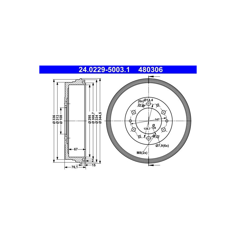 Tambour de frein ATE 24.0229-5003.1 - Image 2
