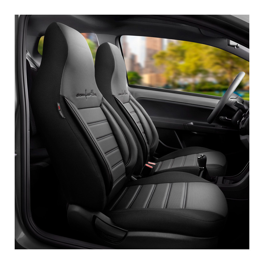 Set de housses de siège universelles en cuir/tissu CityBug Comfortline noir/gris - 9 pièces