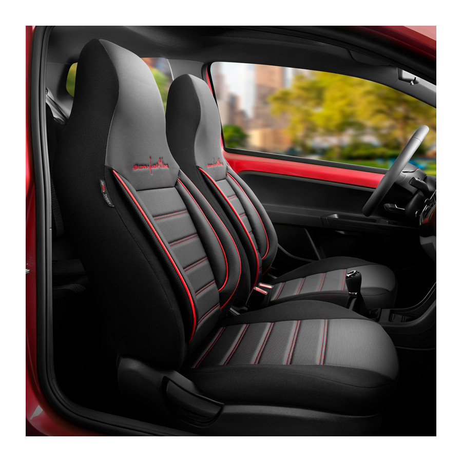 Set de housses de siège universelles en cuir/tissu CityBug Comfortline noir/rouge - 9 pièces
