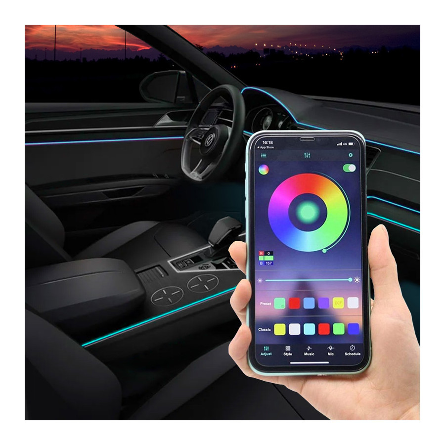 Éclairage d'ambiance intérieur à LED multicolores AutoStyle, 10 pièces, avec contrôle par application et optiqu