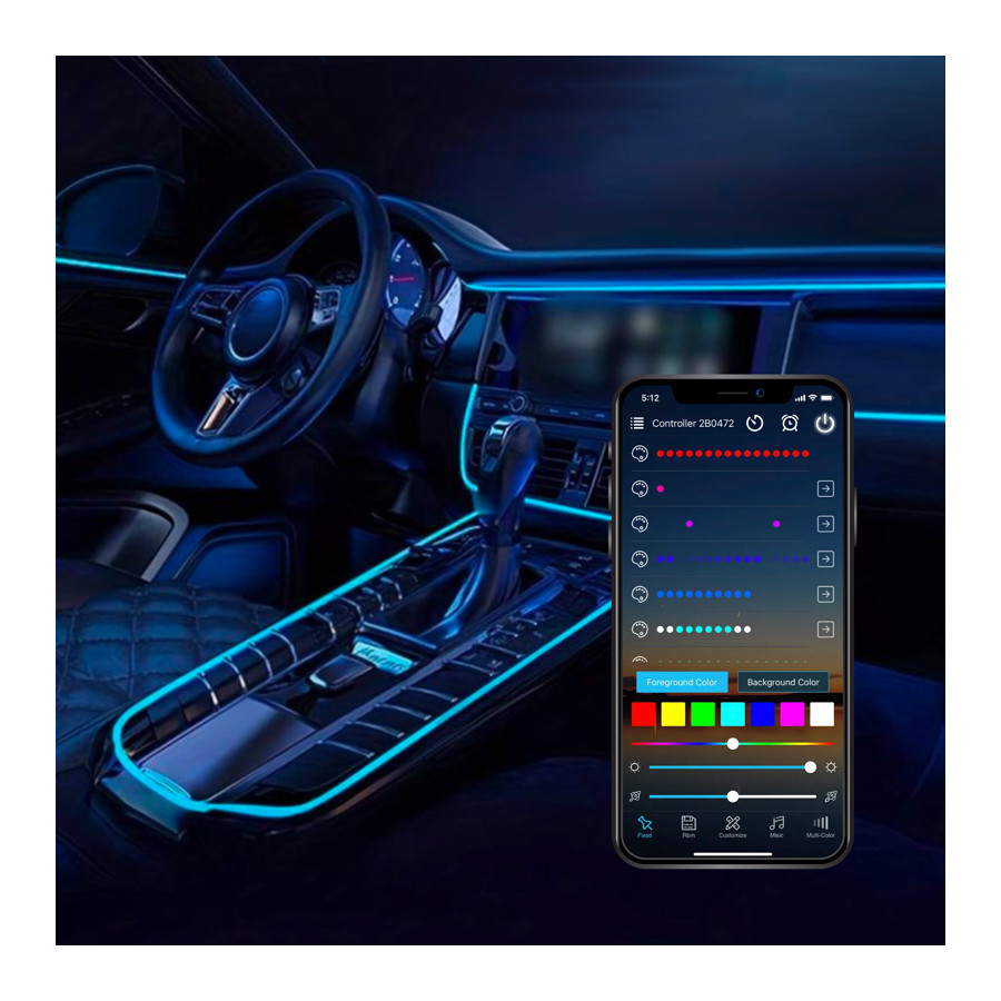 Éclairage d'ambiance intérieur à LED multicolores AutoStyle 2 pièces avec contrôle par application et fibre opt