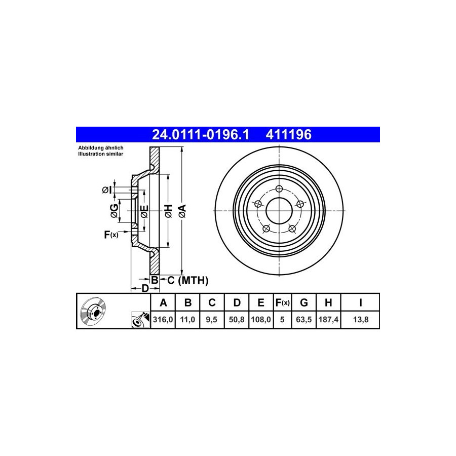 2x Disque de frein plein 24.0111-0196.1 ATE pour FORD FORD USA - Image 3