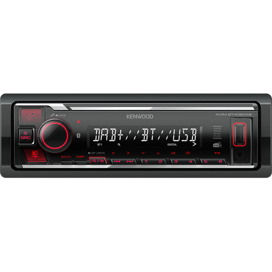 Autoradio Bluetooth Kenwood KMM-BT408DAB + DAB - avec antenne DAB+ - Rouge