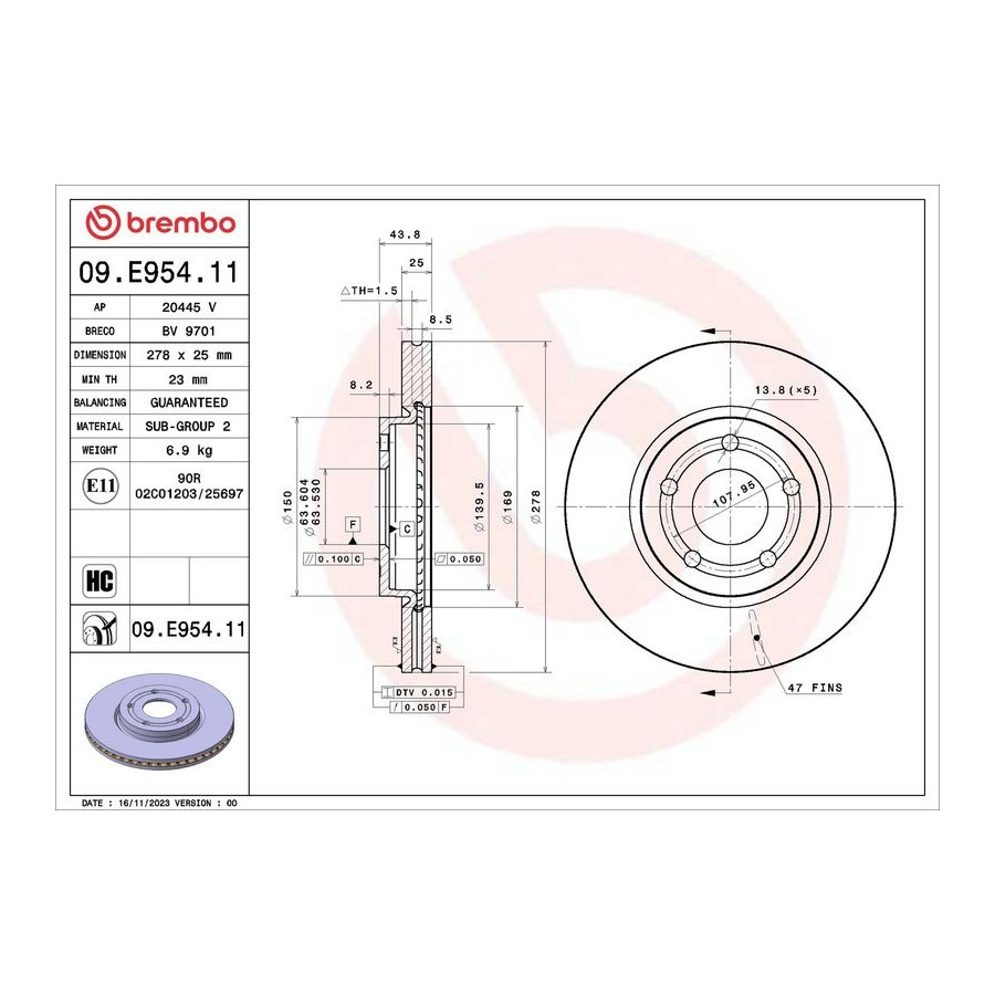 Brembo Disque De Frein 09.E954. Ford