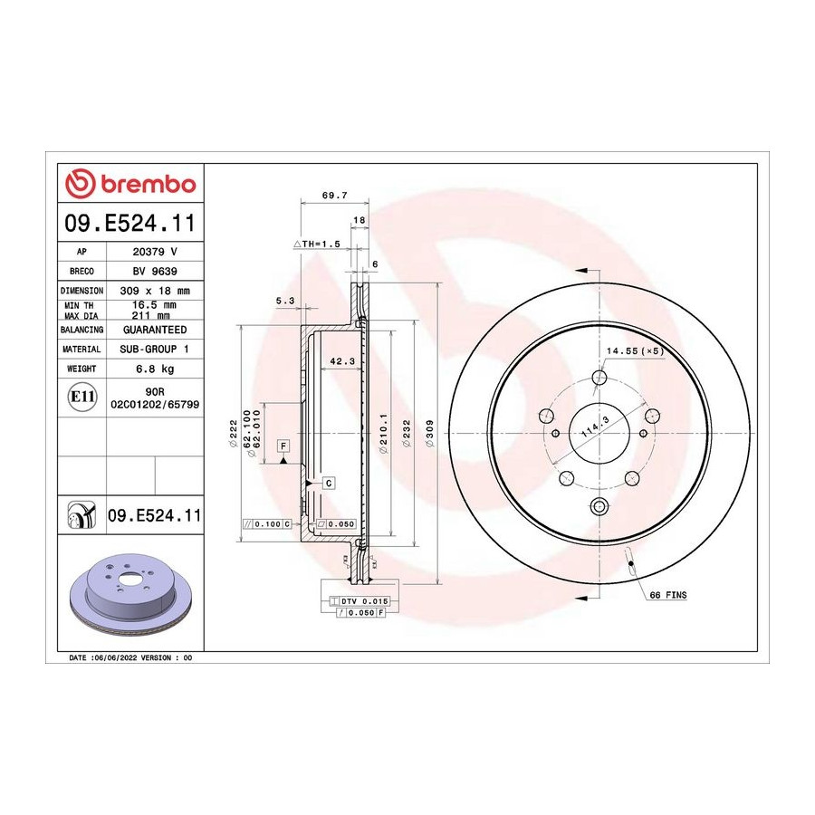 Brembo Disque De Frein 09.E524. Lexus