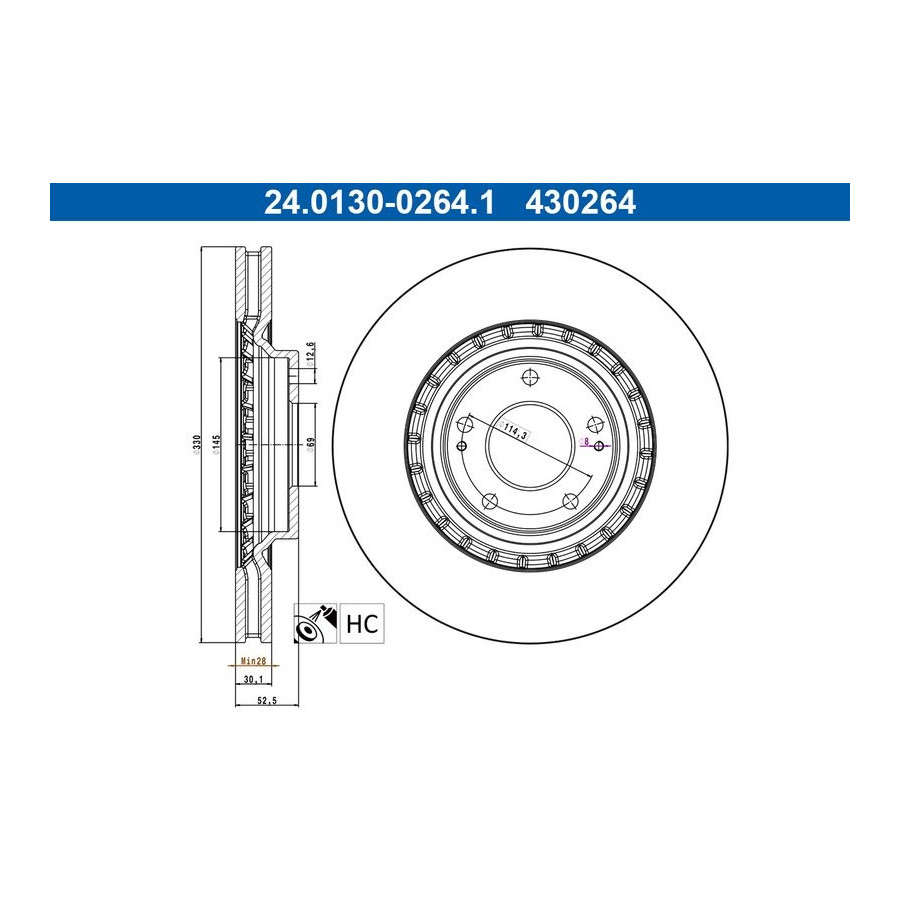 Disque De Frein Ate 24.01300264.1 Hyundai