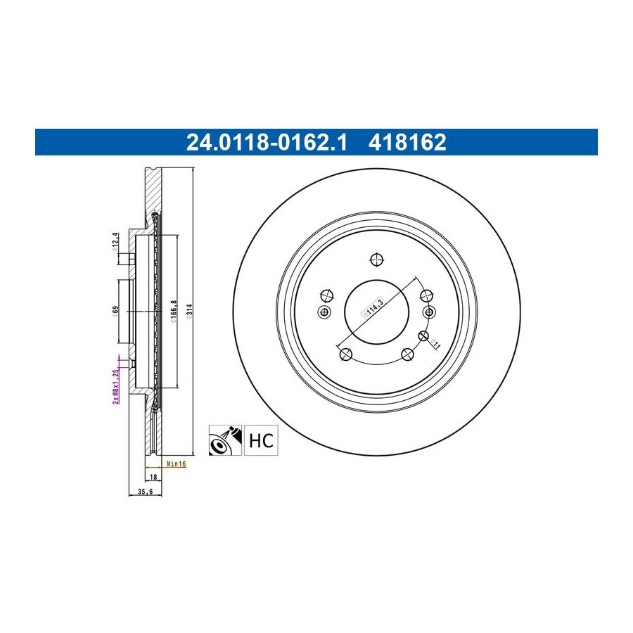 Disque De Frein Ate 24.01180162.1 Hyundai