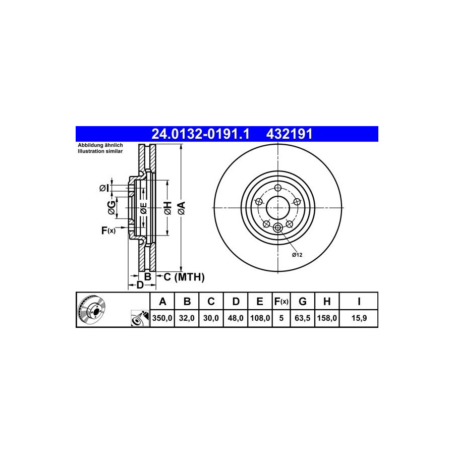 ATE 432191 Paire Disques De Frein Avant Ventilés Jaguar F-Pace X761 15- - Image 4