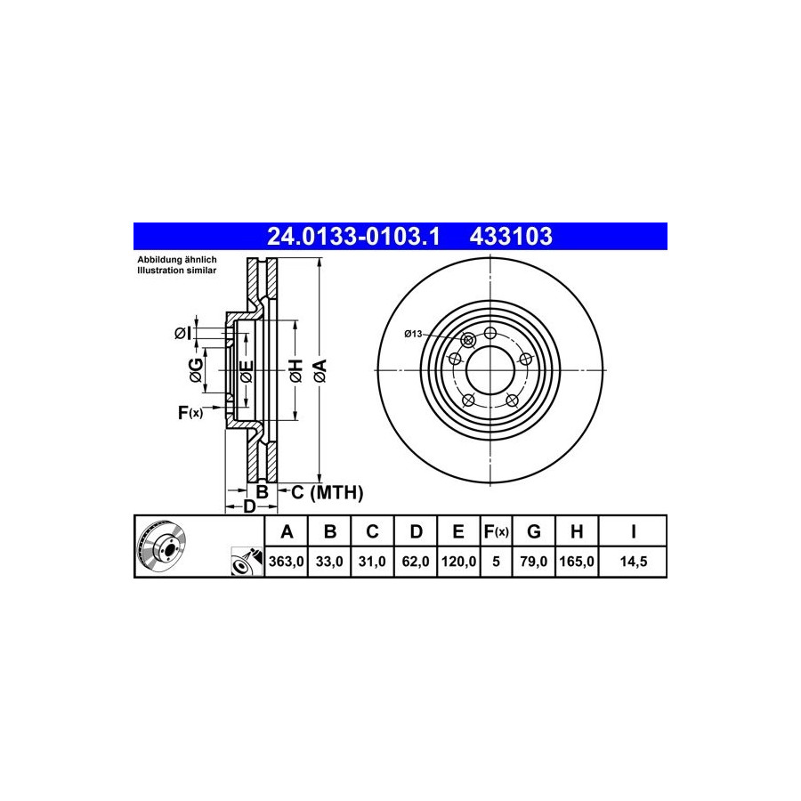 ATE 433103 Paire Disques De Frein Avant Ventilés Land Rover Discovery V L462 - Image 4