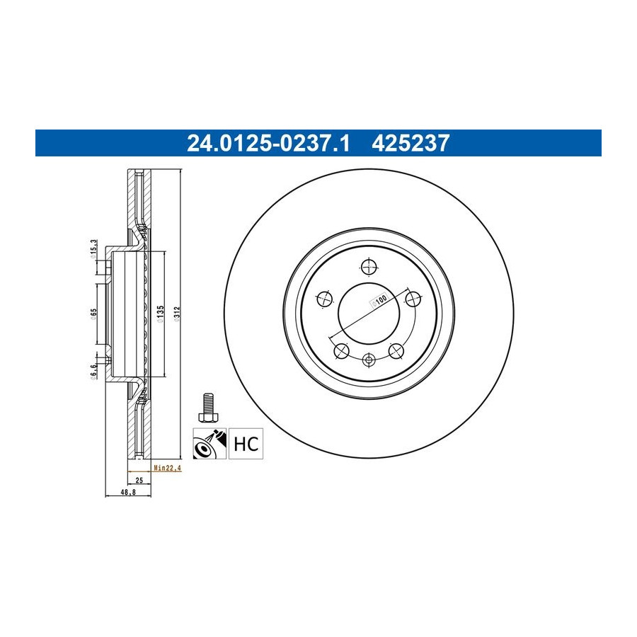 Disque De Frein Ate 24.01250237.1 Volkswagen