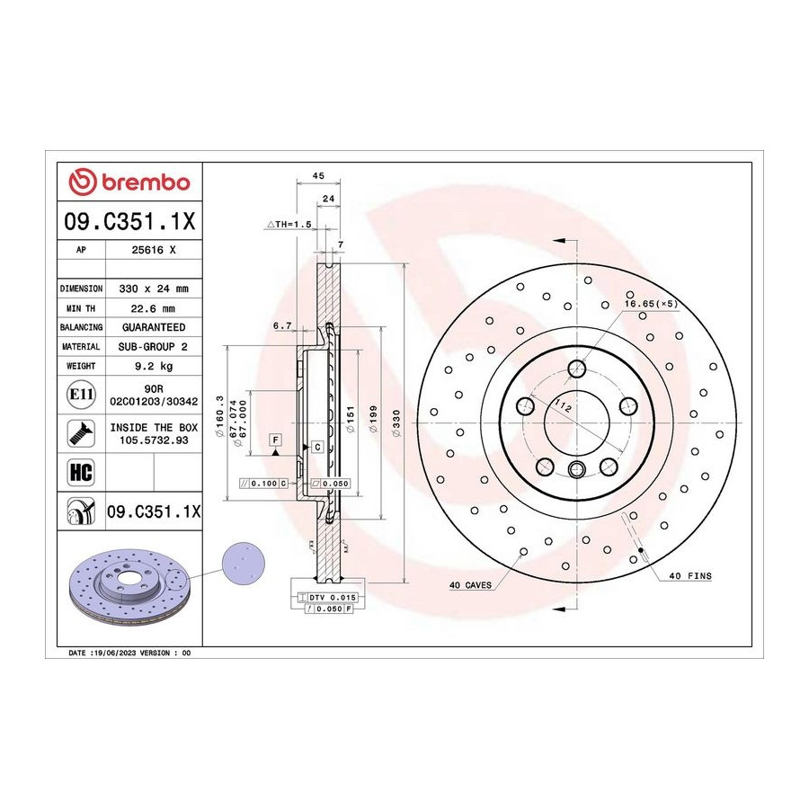Brembo Disque De Frein 09.C351.1x Bmw;