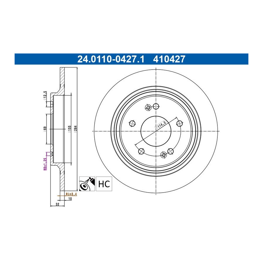 Disque De Frein Ate 24.01100427.1 Hyundai;Kia
