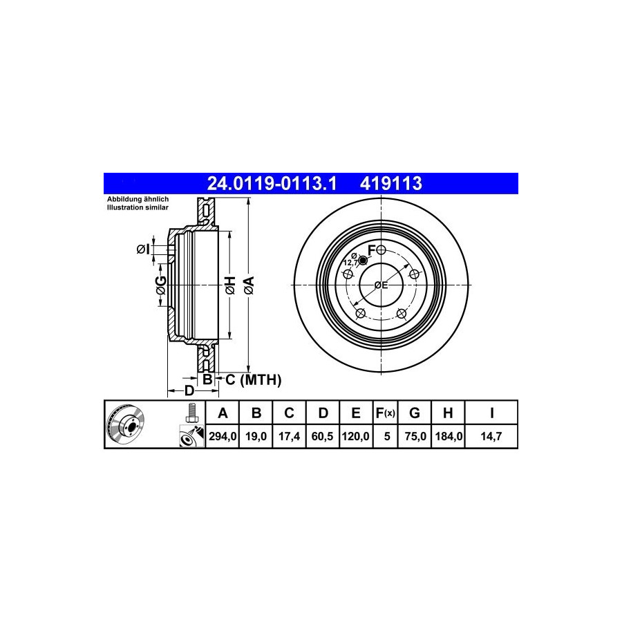 Disque De Frein Ate 24.01190113.1 Bmw