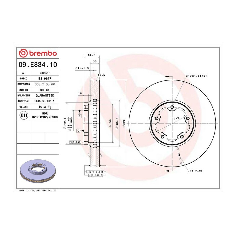 Brembo Disque De Frein 09.E834.10 Ford