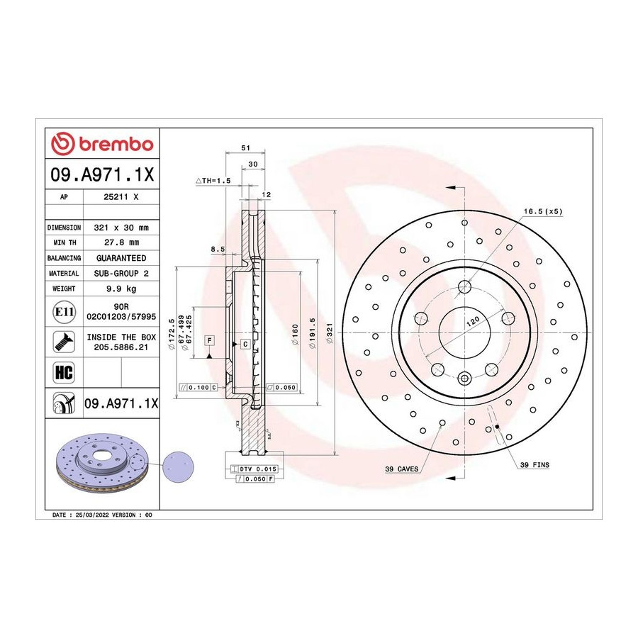 Brembo Disque De Frein 09.A971.1x, 1 Pièce - Image 2