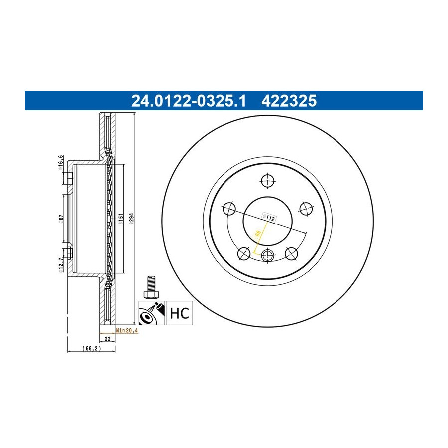 Disque De Frein Ate 24.01220325.1 Bmw