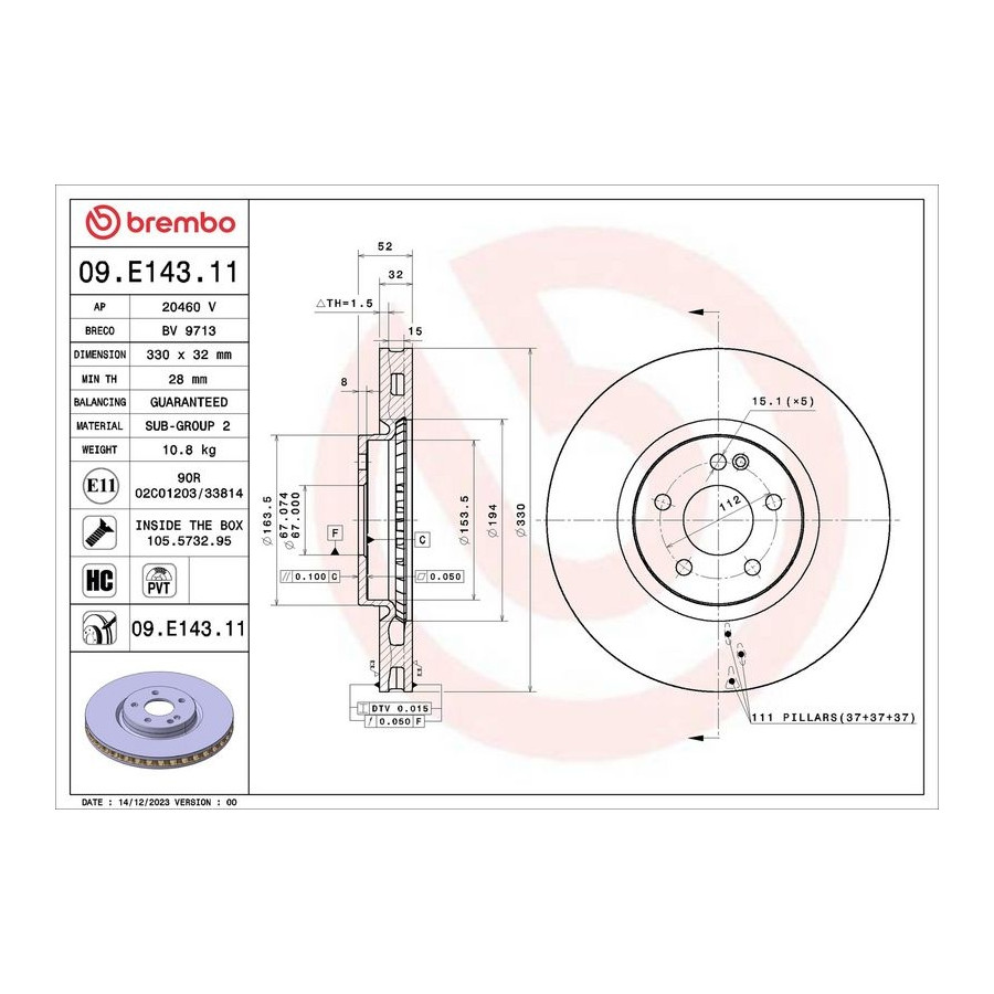 Brembo Disque De Frein 09.E143. Mercedes-Benz